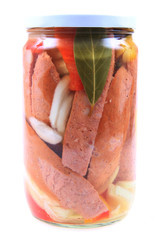 Sticker - czech pickled sausages in vinegar isolated