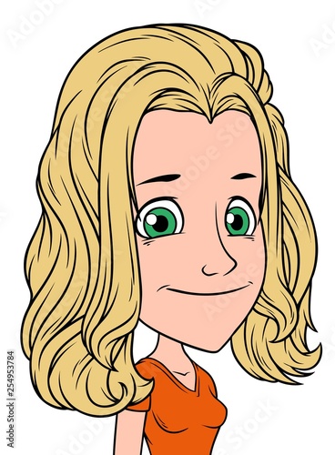 Cartoon Blonde Happy Girl Character With Green Eyes Isolated On