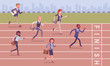 © andrew_rybalko - Businessmen running at business competition. Rivalry race between companies or managers, office workers in motivational contest, employees establishing professional superiority. Vector illustration