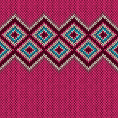 Wall Mural - Seamless knitted pattern with rhombus. Decorative ornament. Geometric background with textile texture.