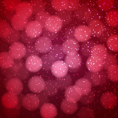 Poster - Abstract Red Background with Bokeh. Vector Shiny Banner. Ruby Blurry Holiday Texture with White Snow