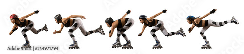 Fotografía Professional woman roller skating. Isolated