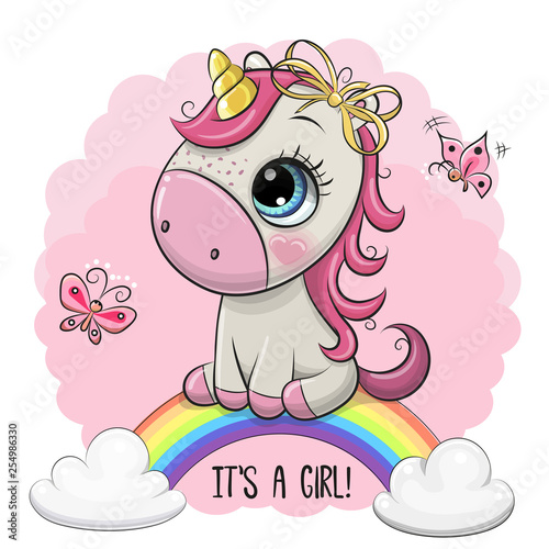 Plakaty do pokoju dziecka cartoon-unicorn-is-on-the-rainbow