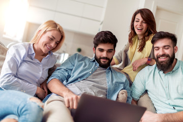 Poster - Group of friends watching football game at home