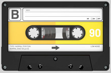3d Illustration Of A Black Audio Cassette With Sticker And Label