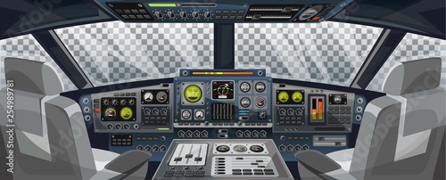 Fotomural Airplane cockpit view with control panel buttons and transparent background on window view