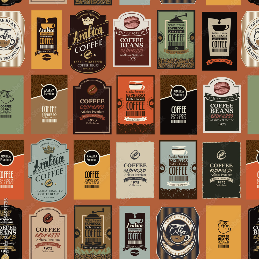 Vector seamless pattern on coffee and coffee house theme with various ...