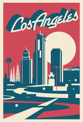 Fototapete - Los Angeles California skyline postcard