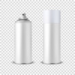 Vector 3d Realistic White Blank Spray Can, Spray Bottle with Cap Closeup Isolated on Transparent Background. Design Template of Sprayer Can for Mock up, Package, Advertising, Hairspray, Deodorant etc