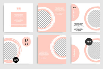 Wall Mural - Editable square abstract geometric banner template for social media post and cover. Minimalist design background in soft orange pastel peach color. Vector illustration