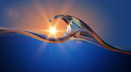 Wall Mural - vibrant sunset sea water wave with copyspace blue background