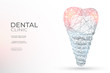 Dental implant polygonal genetic engineering abstract background. The isolated concept of  dental and orthodontics consists of low poly wireframe, geometry triangle, lines, dots, polygons, shapes.
