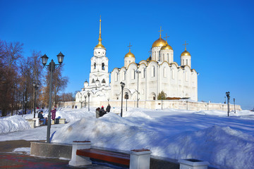 Vladimir, Russia - February 16.2019: Dormition or Assumption Cathedral was a mother church of Medieval Russia