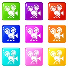 Poster - Video camera icons set 9 color collection isolated on white for any design