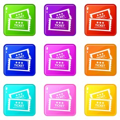 Wall Mural - Cinema ticket icons set 9 color collection isolated on white for any design
