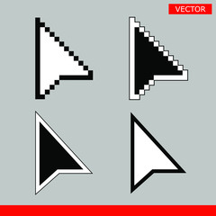 Leinwandbilder - Black and white arrow pixel and no pixel mouse cursors icons signs vector illustration set flat style design isolated on gray background.
