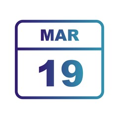 March 19th Date on a Single Day Calendar