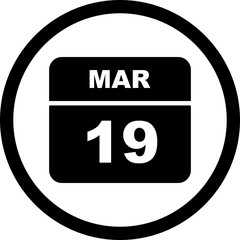 March 19th Date on a Single Day Calendar