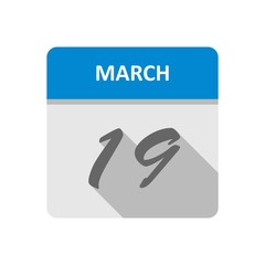 March 19th Date on a Single Day Calendar