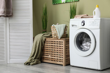 Wall Mural - Interior of home laundry room with modern washing machine