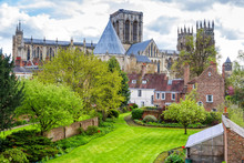 York Minster UK View From The City Walls Of The Historic Cathedral And Tourist Attraction