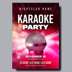 Sticker - Karaoke Poster Vector. Party Flyer. Karaoke Music Night. Radio Microphone. Abstract Template. Rock Fun. Vocal Sign. Old Bar. Star Show. Modern Sound. Realistic Illustration