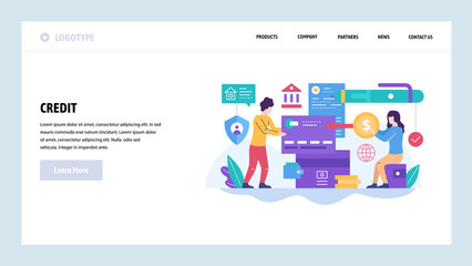 Aufkleber - Vector web site design template. Credit card and digital banking, home finance, money payment. Landing page concepts for website and mobile development. Modern flat illustration