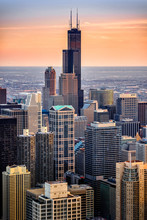 Willis Tower Seen From Hancock At Sunset