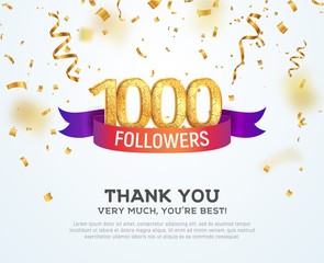 Wall Mural - Celebrating 1000 followers with color bright ribbon. Greeting 1000th subscribers vector illustration