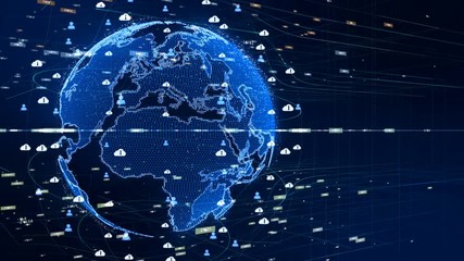 Poster - Secure data in global network,  Digital cloud computing, Cyber security concept, Earth element furnished by Nasa