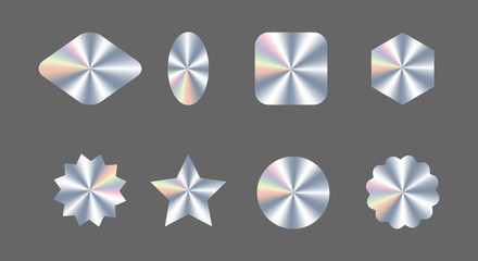 Set of realistic holograms of different shapes for award design, product guarantee, label design