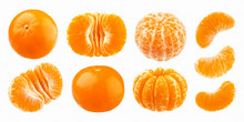Mandarine, Tangerine, Clementine Isolated On White Background. Collection