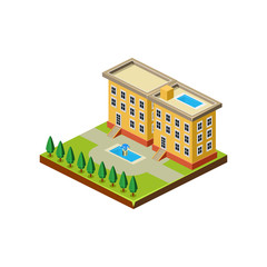 Sticker - Isometric icon representing modern house with backyard