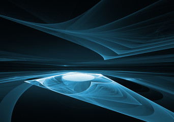 Blue abstract artistic background, modern 3d illustration in perspective.