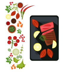 Sticker - Medium Steak on Plate. Vector Illustration