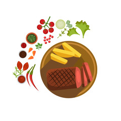 Sticker - BBQ Steak on Plate. Vector Illustration