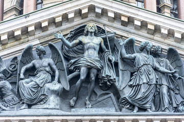 Bas-relief sculpture The Resurrection of Christ in the Orthodox Church at St. Isaac's Cathedral in St. Petersburg.