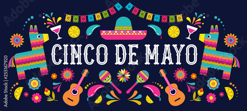 Plakaty do baru - pubu cinco-de-mayo-may-5-federal-holiday-in-mexico-fiesta-banner-and-poster-design-with-flags-flowers-decorations