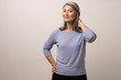 © Svyatoslav Lypynskyy - A Beautiful Woman with Gray Hair of Mongolian Nationality with a Sweet Smile.