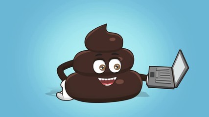 Cartoon Funny Brown Poop Turd Work Laptop with Face Animation Alpha Matte