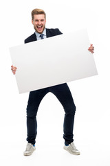 Wall Mural - business man holding white board