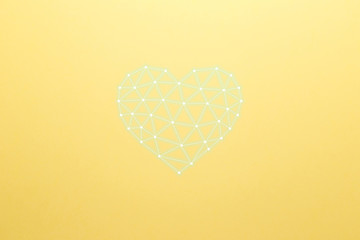 Wall Mural - Concept of neural network with heart on the yellowl background. Artificial intelligence, machine and deep learning, neural networks and another modern technologies. New minimal creative concept