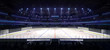 grand ice hockey arena inside view illuminated by spotlights, hockey and skating stadium indoor 3D render illustration background, my own design