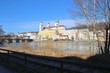 © utamaria - View of the Inn river and the old town of Passau, in February. Seen from the city district Innstadt. Railway tracks in the foreground. Bavaria, Germany, Europe.