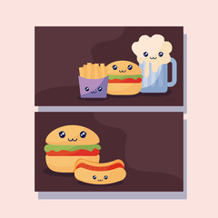 Sticker - set of delicious hamburger and fast food kawaii character