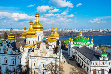 Aerial view on Kyiv Pechersk Lavra and the Dnipro River