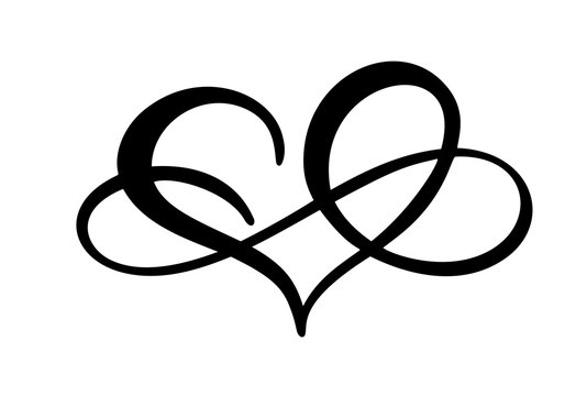 Love heart with sign of infinity. Icon for greeting card or wedding, Valentines day, tattoo, print. Vector calligraphy illustration isolated on a white background