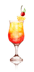 Hand drawn watercolor sex on the beach cocktail on white background