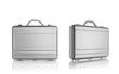 two Light grey metal suitcases isolated on white background