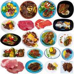 Assorted beef dishes on a white background